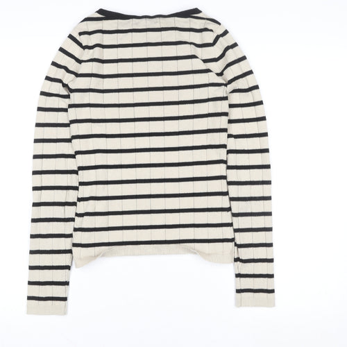 Pretty Lavish Women’s Beige Striped Knit Long Sleeve Crew Neck Top Size S