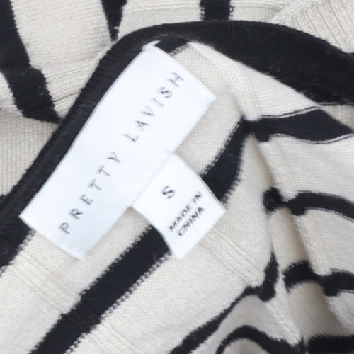 Pretty Lavish Women’s Beige Striped Knit Long Sleeve Crew Neck Top Size S
