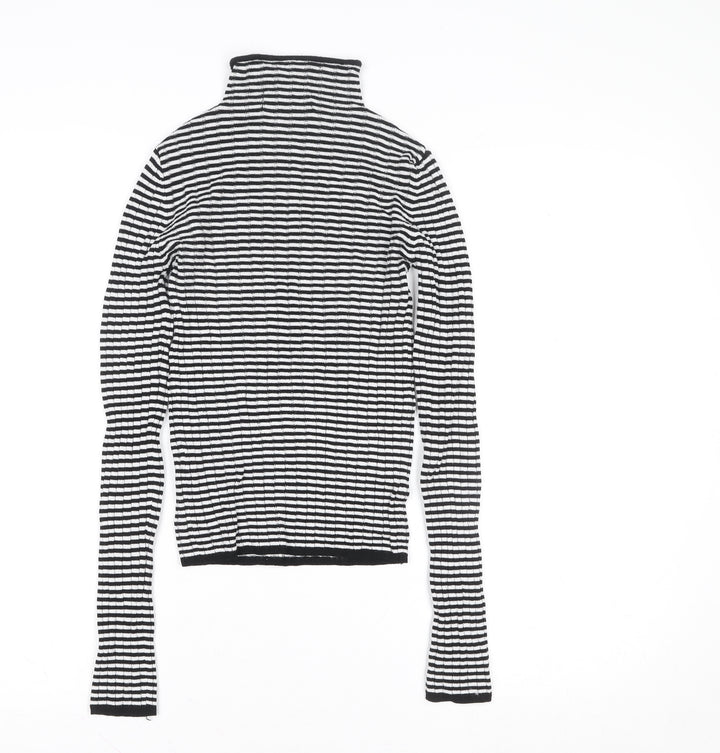 Bershka Womens Black White Striped Roll Neck Long Sleeve Top XS