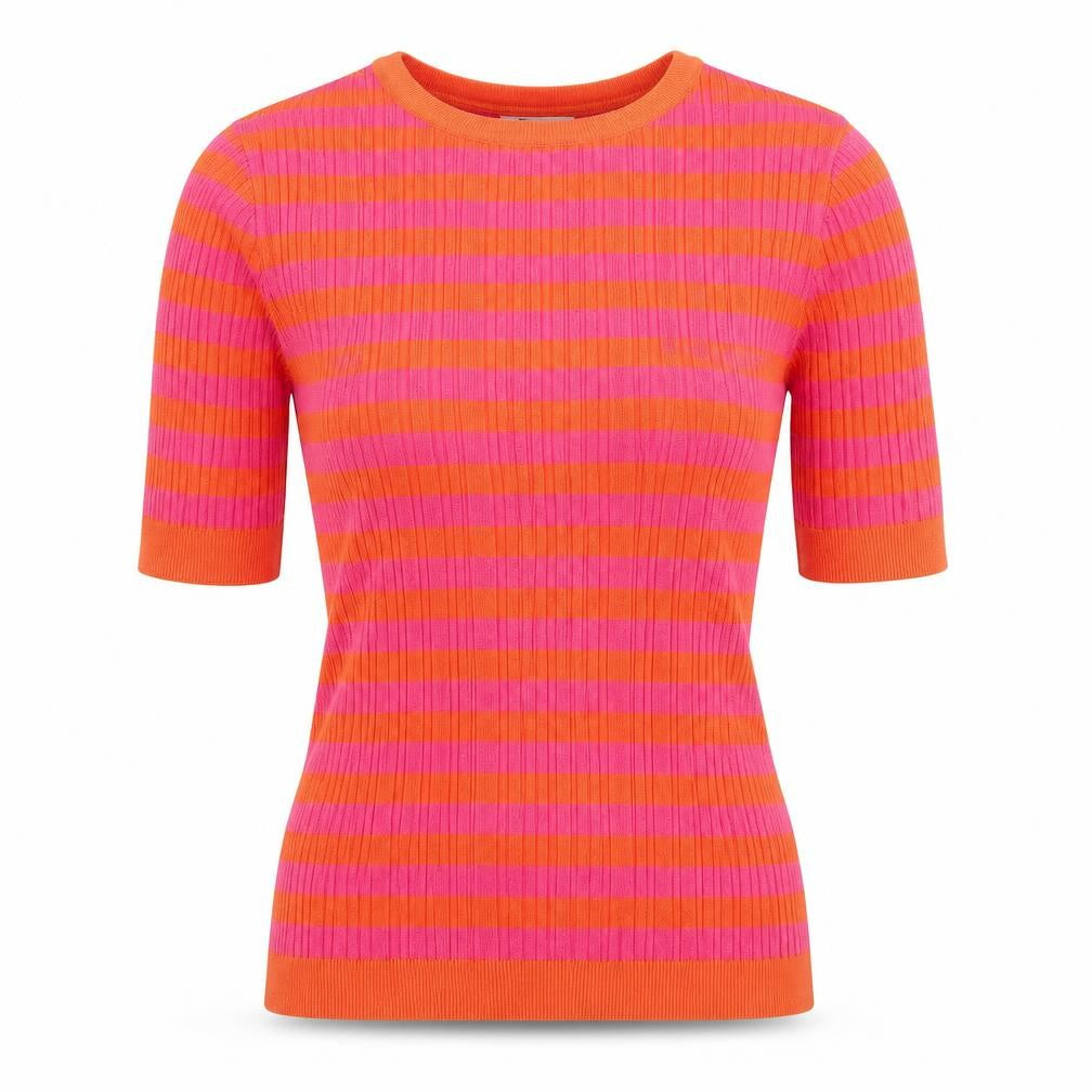 Front view of Tu Women’s Multicoloured Striped Knit T-Shirt, size UK 14