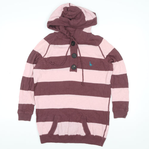 Jack Wills Womens Pink & Maroon Striped Henley Hoodie Size 14 Wool Blend