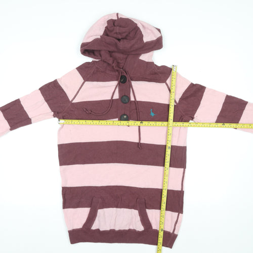 Jack Wills Womens Pink & Maroon Striped Henley Hoodie Size 14 Wool Blend