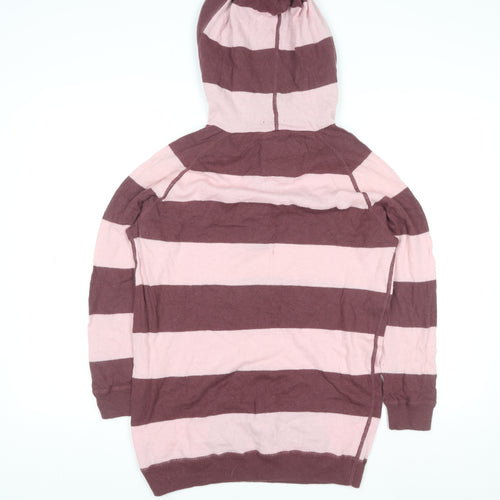 Jack Wills Womens Pink & Maroon Striped Henley Hoodie Size 14 Wool Blend