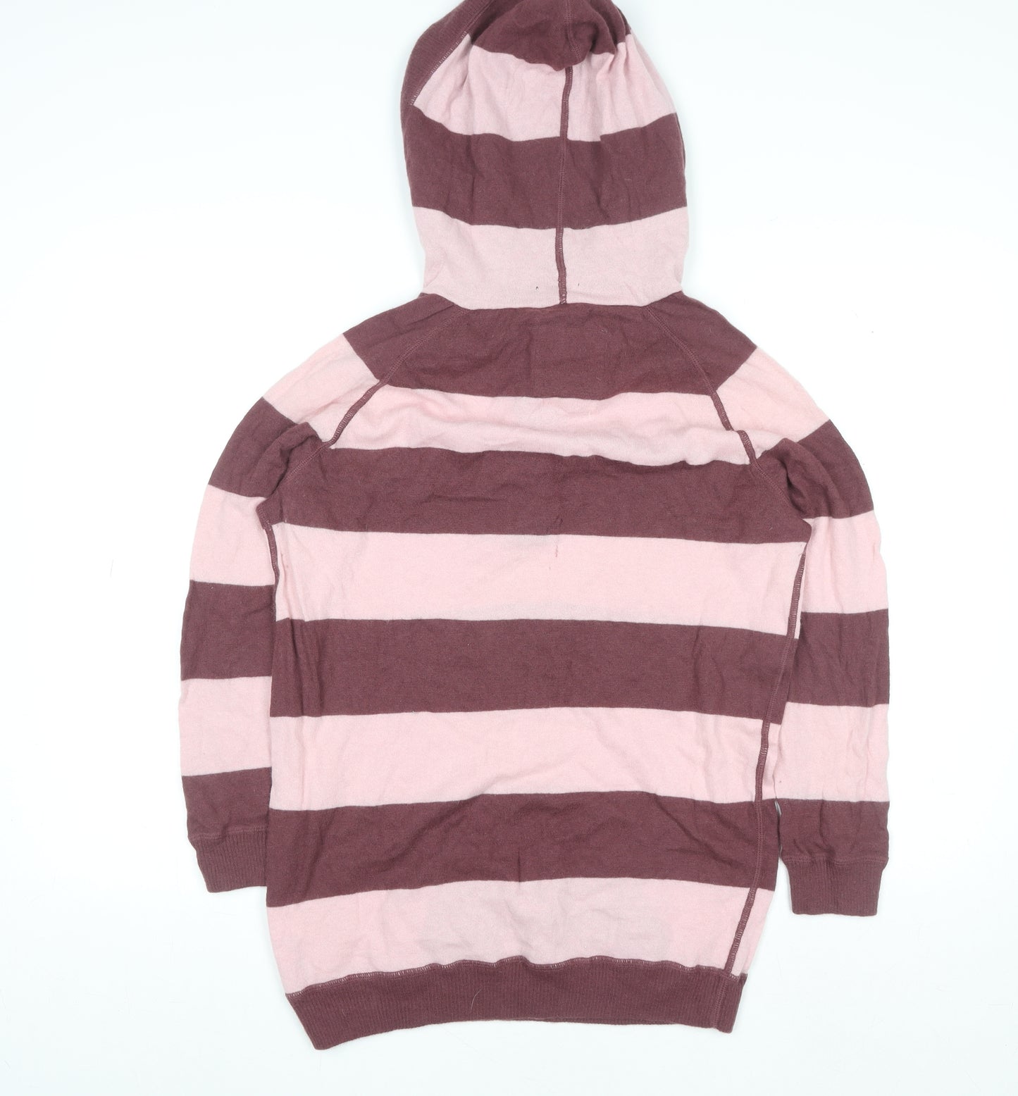 Jack Wills Womens Pink & Maroon Striped Henley Hoodie Size 14 Wool Blend