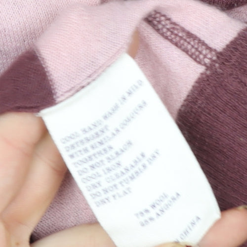 Jack Wills Womens Pink & Maroon Striped Henley Hoodie Size 14 Wool Blend