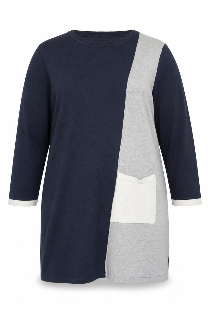 Roman Women’s Blue Grey Colourblock Knit Tunic Top Size 16
