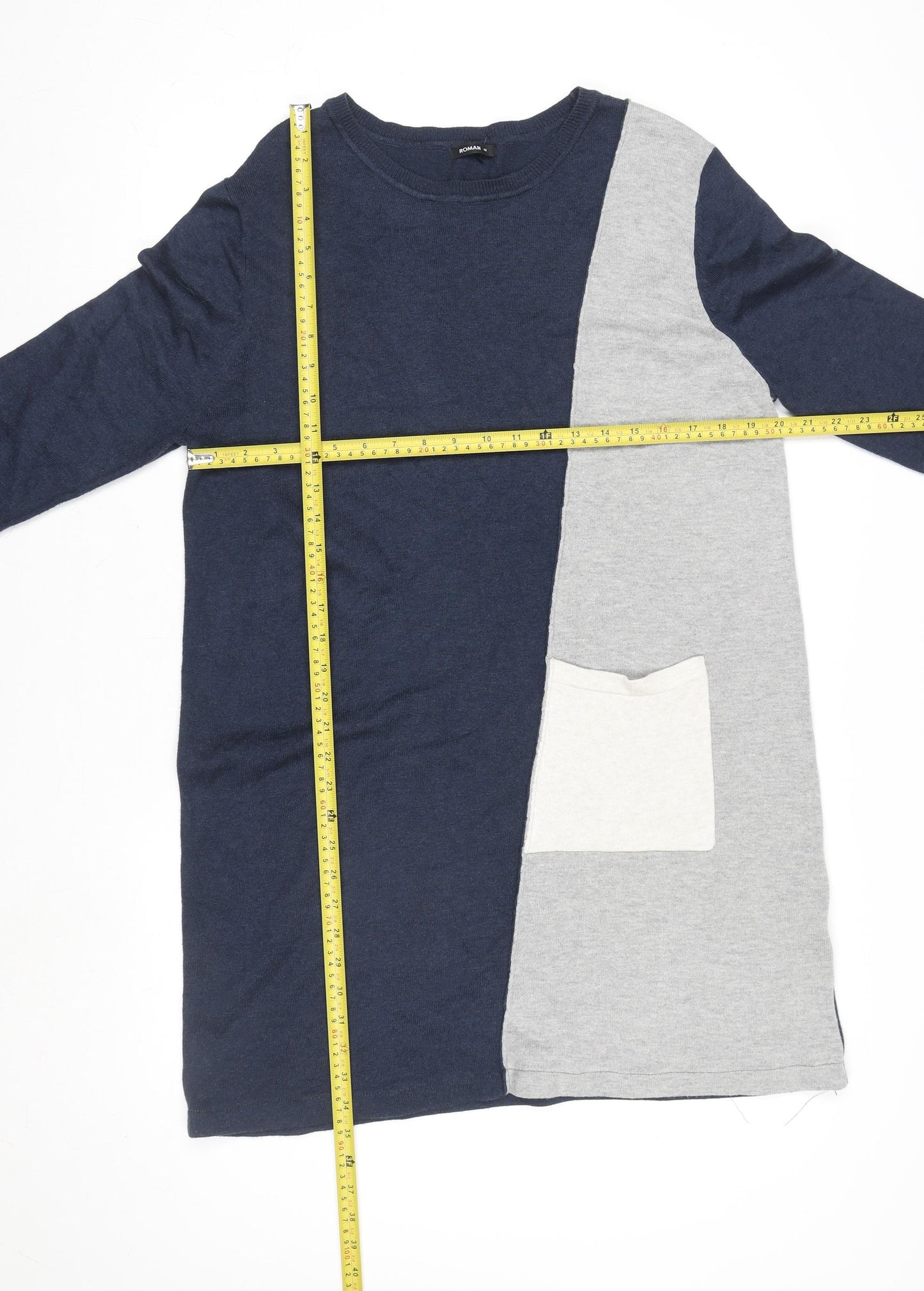 Roman Women’s Blue Grey Colourblock Knit Tunic Top Size 16