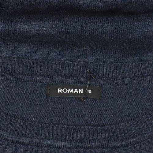 Roman Women’s Blue Grey Colourblock Knit Tunic Top Size 16