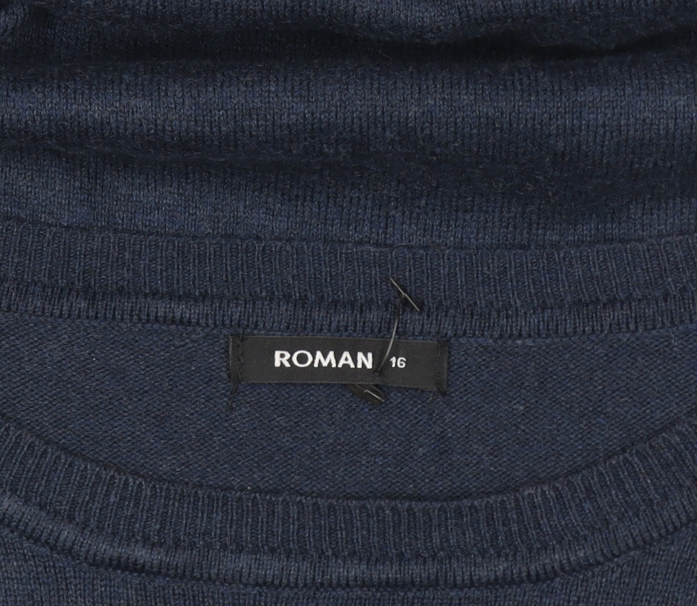 Roman Women’s Blue Grey Colourblock Knit Tunic Top Size 16