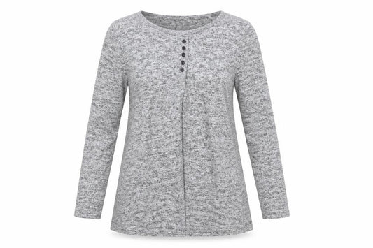 Front view of Quiz Women’s Grey Long Sleeve Jersey Top, size UK 12, Classic Style