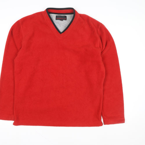 Mainstream Men’s Red Fleece V-Neck Pullover Sweatshirt Medium