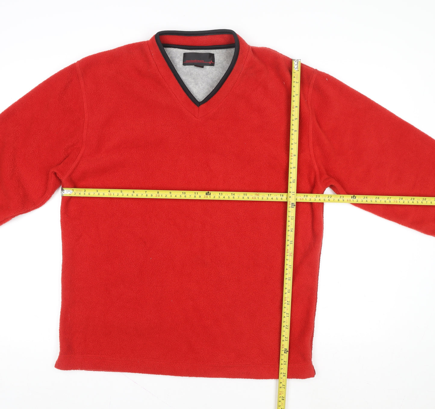 Mainstream Men’s Red Fleece V-Neck Pullover Sweatshirt Medium