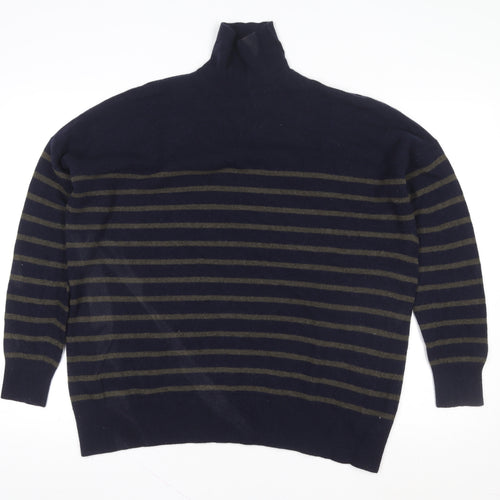 ZARA Womens Blue Striped Wool Blend High Neck Jumper XS