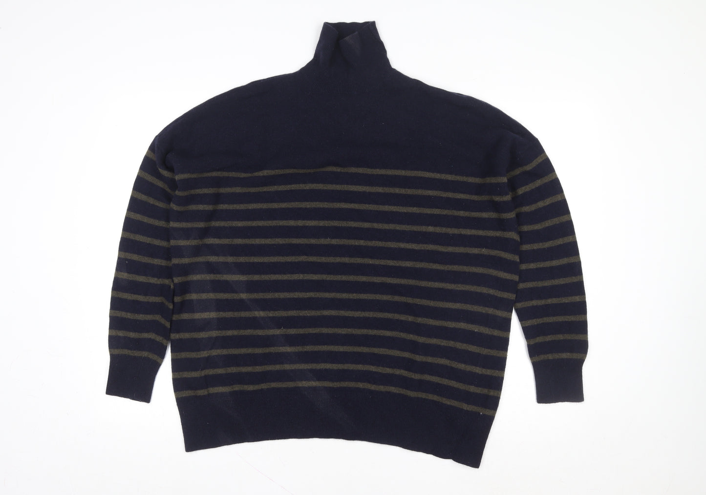 ZARA Womens Blue Striped Wool Blend High Neck Jumper XS