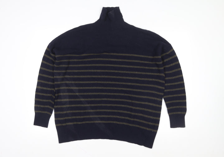 ZARA Womens Blue Striped Wool Blend High Neck Jumper XS