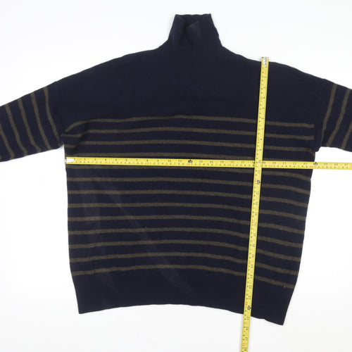 ZARA Womens Blue Striped Wool Blend High Neck Jumper XS