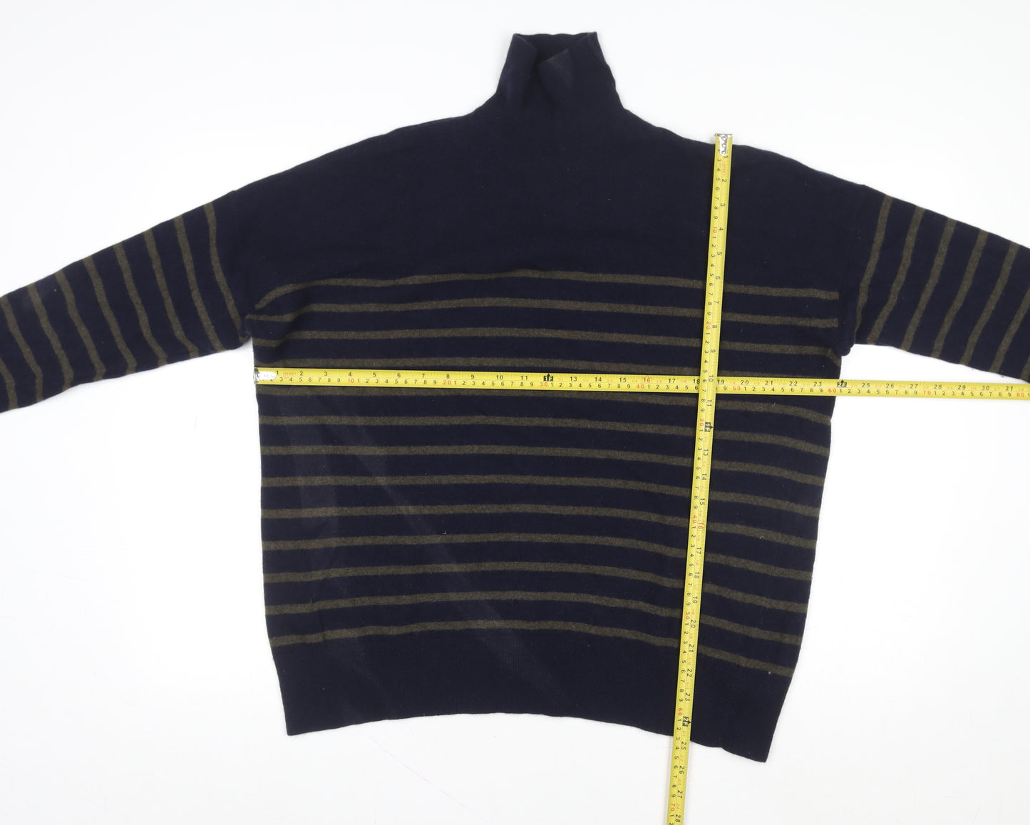 ZARA Womens Blue Striped Wool Blend High Neck Jumper XS