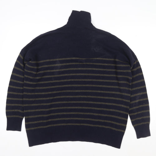 ZARA Womens Blue Striped Wool Blend High Neck Jumper XS