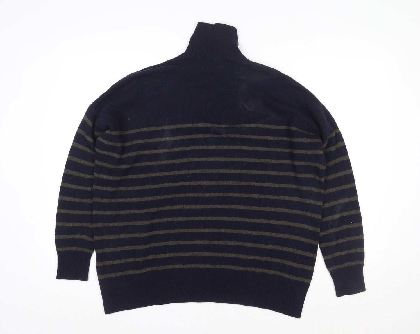 ZARA Womens Blue Striped Wool Blend High Neck Jumper XS