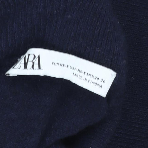 ZARA Womens Blue Striped Wool Blend High Neck Jumper XS