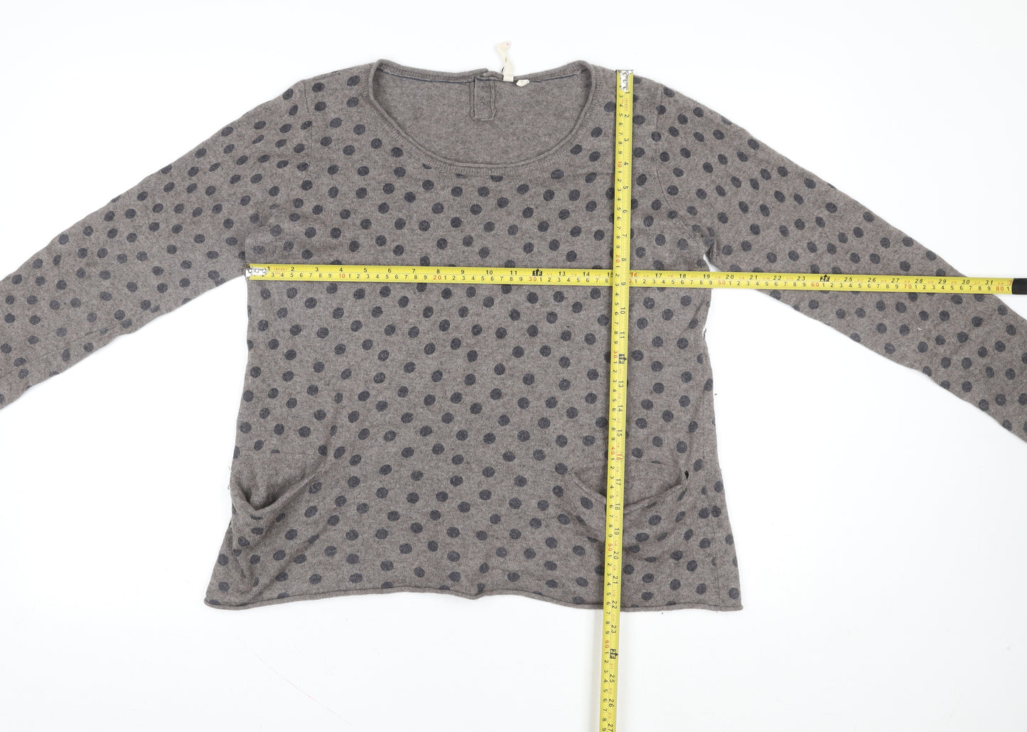Marks and Spencer Womens Grey Polka Dot Knit Long Sleeve Top Size 14