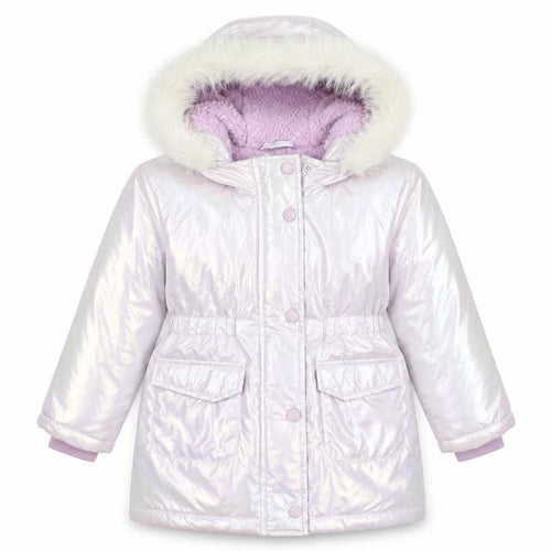 Tu Girls Pink Iridescent Faux Fur Hooded Puffer Coat 2-3 Years Winter Jacket