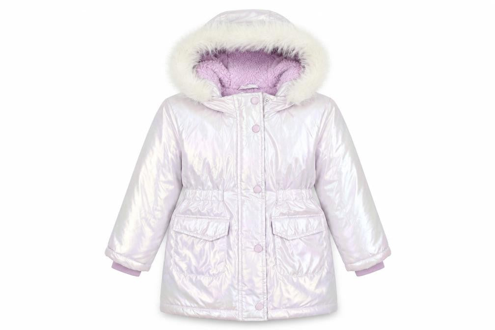 Tu Girls Pink Iridescent Faux Fur Hooded Puffer Coat 2-3 Years Winter Jacket