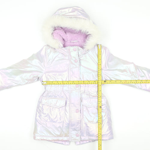 Tu Girls Pink Iridescent Faux Fur Hooded Puffer Coat 2-3 Years Winter Jacket