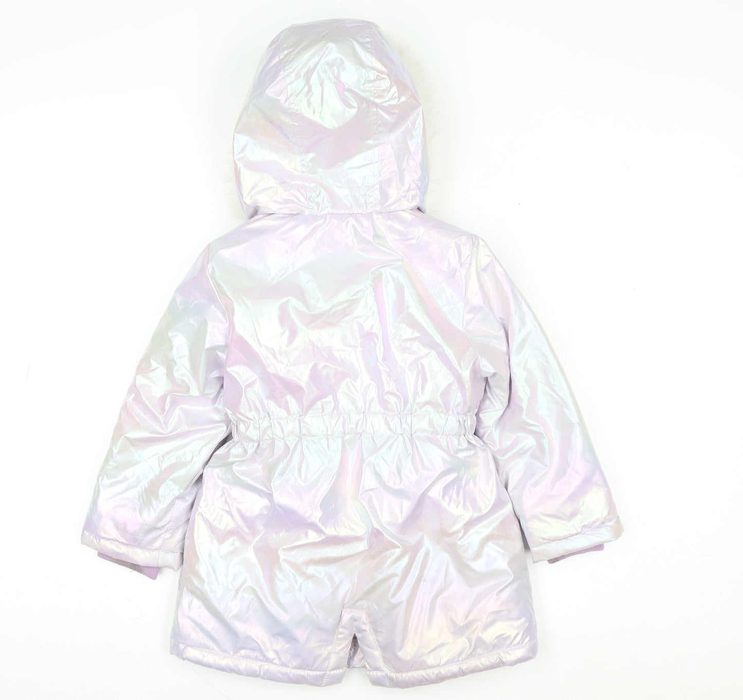 Tu Girls Pink Iridescent Faux Fur Hooded Puffer Coat 2-3 Years Winter Jacket