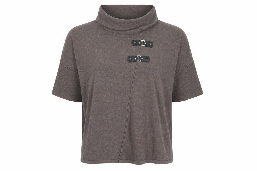 Front view of Marble Women Brown Roll Neck Cotton Knit Tunic Top L