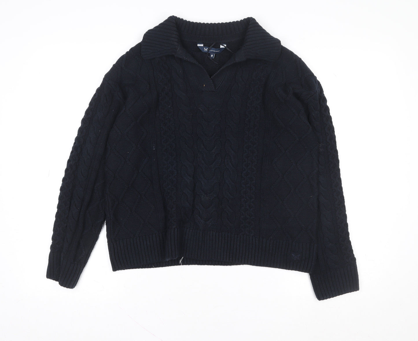 Crew Clothing Company Men's Blue Collared Cable-Knit Jumper Size M