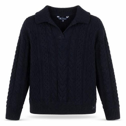 Crew Clothing Company Men's Blue Collared Cable-Knit Jumper Size M