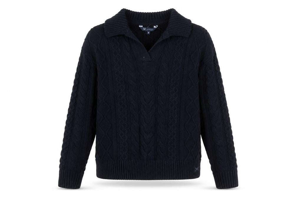 Crew Clothing Company Men's Blue Collared Cable-Knit Jumper Size M