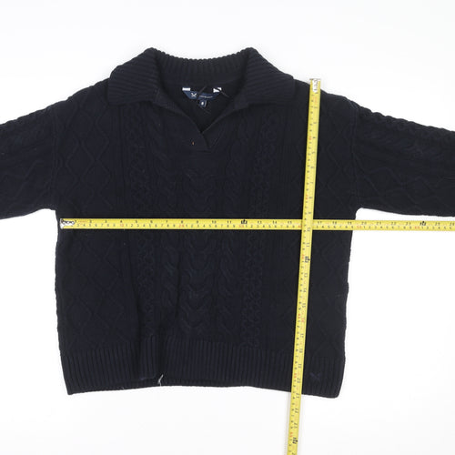 Crew Clothing Company Men's Blue Collared Cable-Knit Jumper Size M