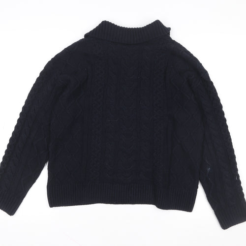 Crew Clothing Company Men's Blue Collared Cable-Knit Jumper Size M