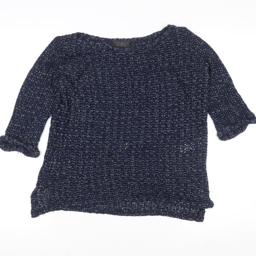 Topshop Women's Blue Knit 3/4 Sleeve Boat Neck Blouse Size 8