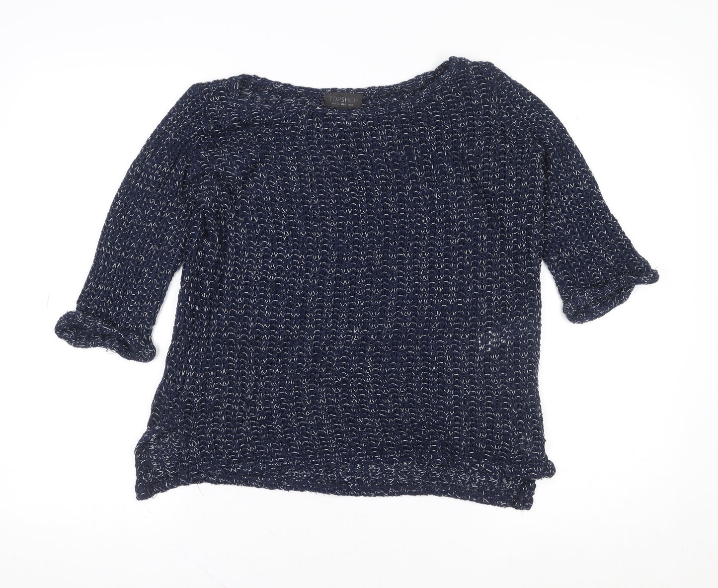Topshop Women's Blue Knit 3/4 Sleeve Boat Neck Blouse Size 8
