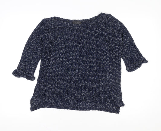 Topshop Women's Blue Knit 3/4 Sleeve Boat Neck Blouse Size 8