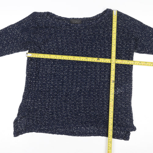 Topshop Women's Blue Knit 3/4 Sleeve Boat Neck Blouse Size 8