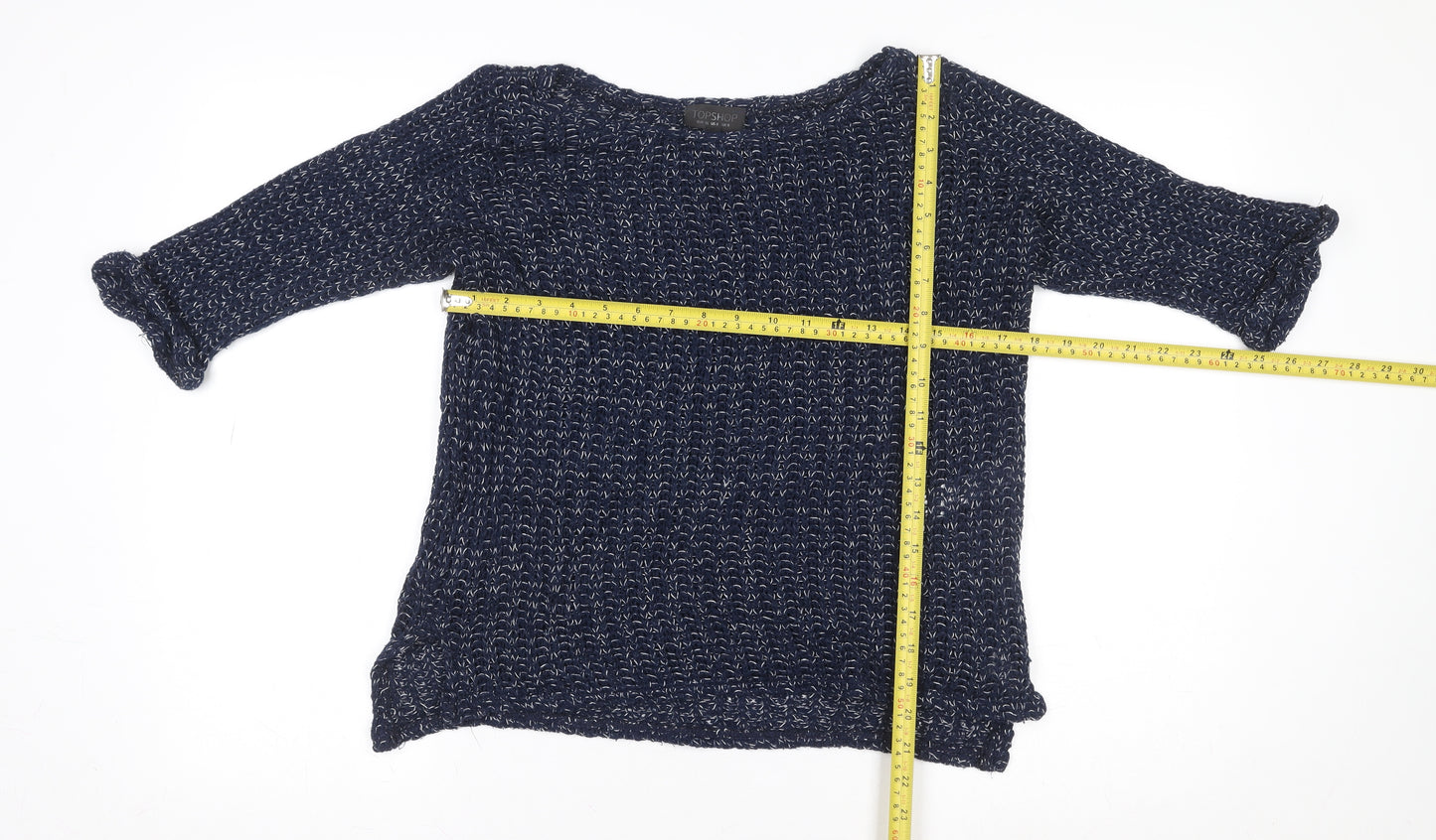 Topshop Women's Blue Knit 3/4 Sleeve Boat Neck Blouse Size 8