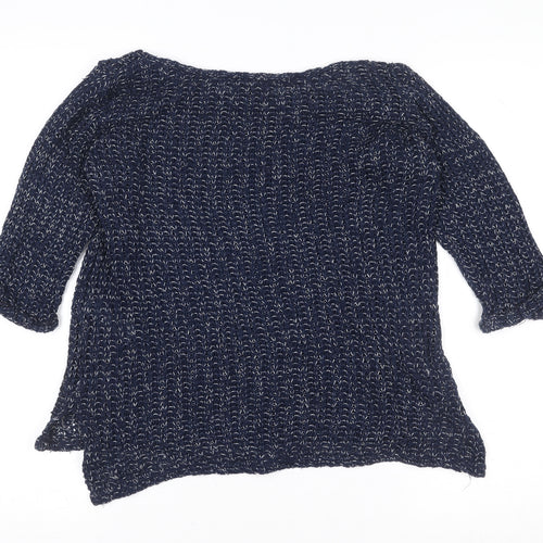 Topshop Women's Blue Knit 3/4 Sleeve Boat Neck Blouse Size 8