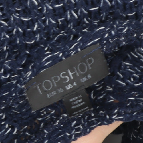 Topshop Women's Blue Knit 3/4 Sleeve Boat Neck Blouse Size 8