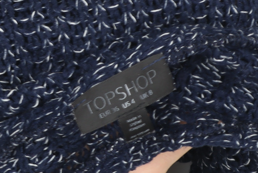 Topshop Women's Blue Knit 3/4 Sleeve Boat Neck Blouse Size 8