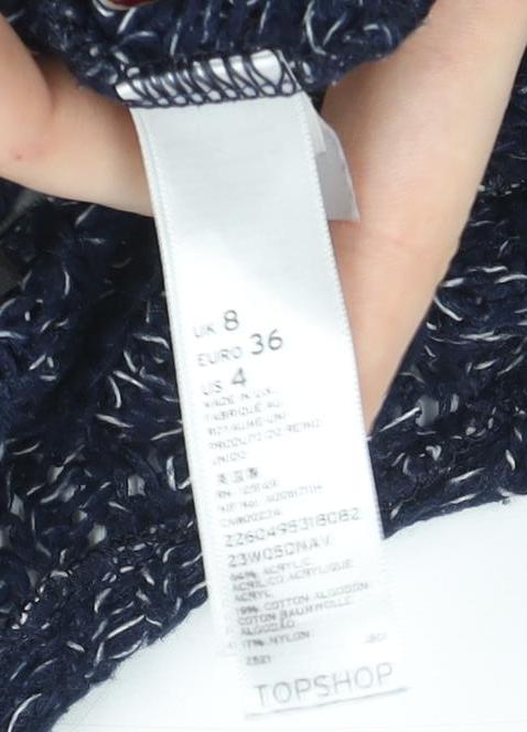 Topshop Women's Blue Knit 3/4 Sleeve Boat Neck Blouse Size 8