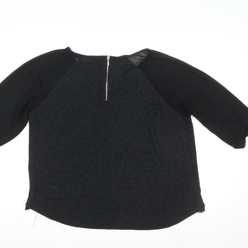 New Look Women’s Black 3/4 Sleeve Zip Back Blouse Size 18