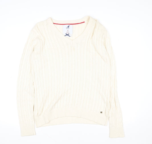 Kangol Womens Ivory Cable Knit V-Neck Cotton Jumper Size 16
