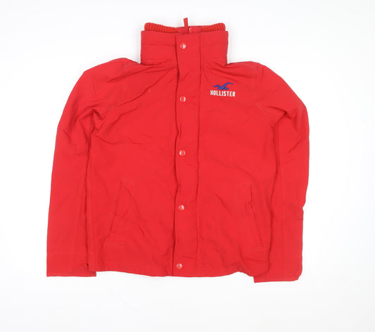 Hollister Men’s Red Puffer Jacket M Windproof Winter Coat
