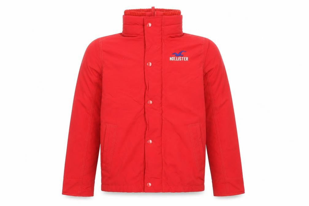 Front view of Hollister Men’s Red Puffer Jacket M Windproof Winter Coat