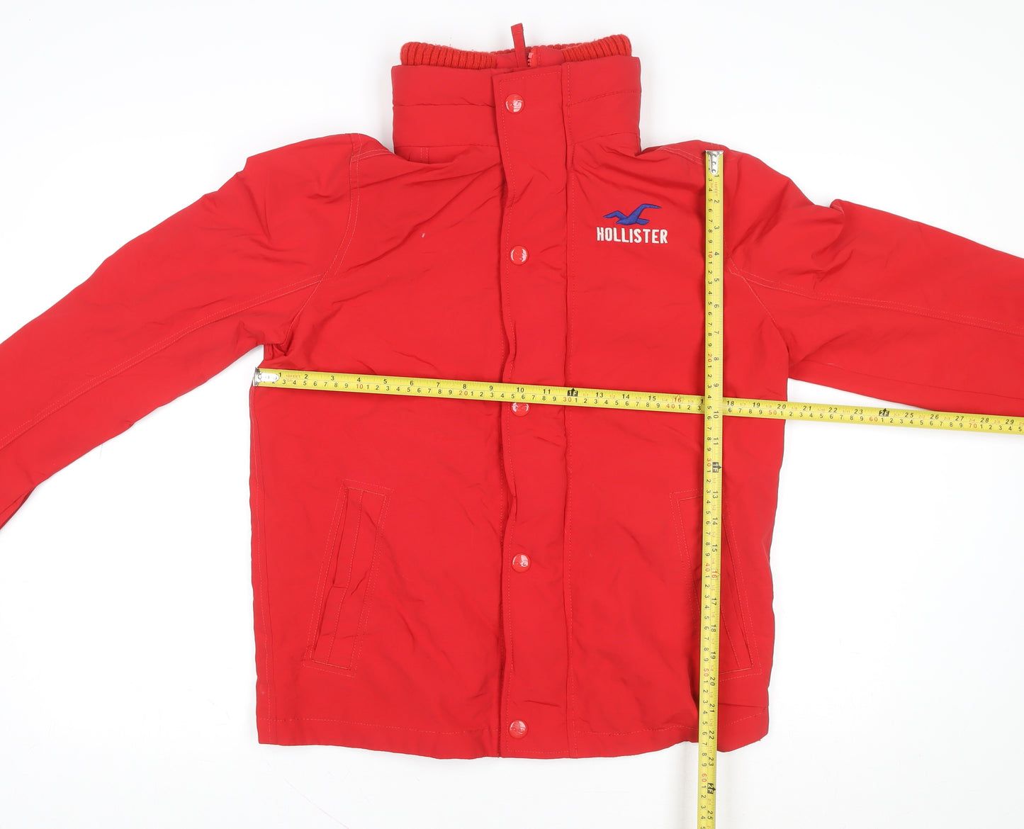 Hollister Men’s Red Puffer Jacket M Windproof Winter Coat