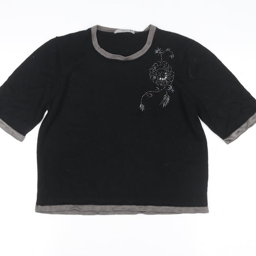 Marks and Spencer Women's Black Beaded Wool Blend Short Sleeve Knit Top Size 12